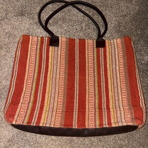 Dash & Albert Hand-Woven Striped Tote with Genuine Leather Straps EUC